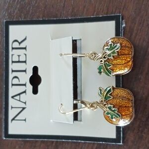 Fall Harvest Pumpkin Pierced earrings  Napier goldtone, Orange, green